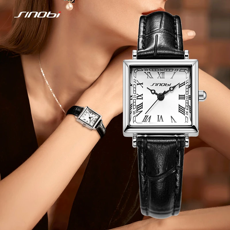 Sinobi Square Elegant Women\'s Watches Original Fashion Ladies Wristwatches HM Style Best Gifts Clock for Wife Zegarek Damski