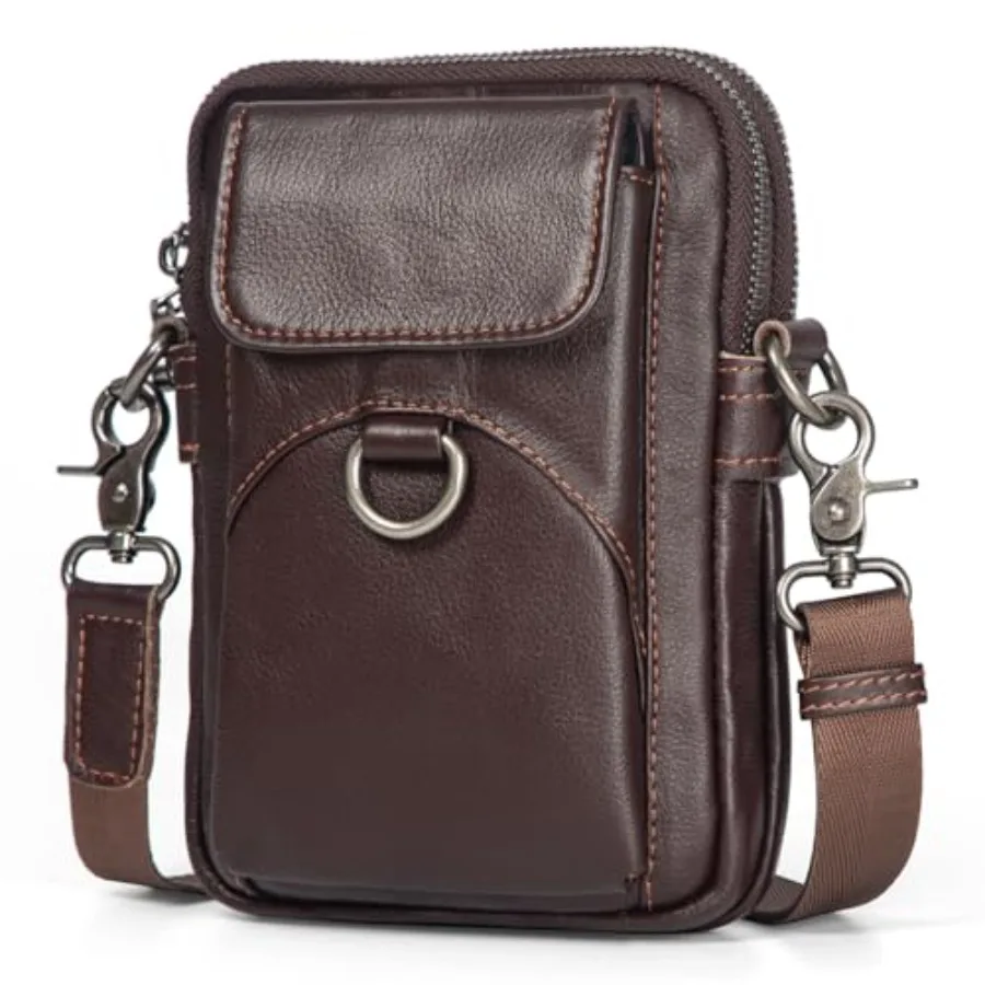 Augus Genuine Leather Small Crossbody Bag Cell Phone Messenger Purse Shoulder Waist Bag for Daily Use for Women and Men