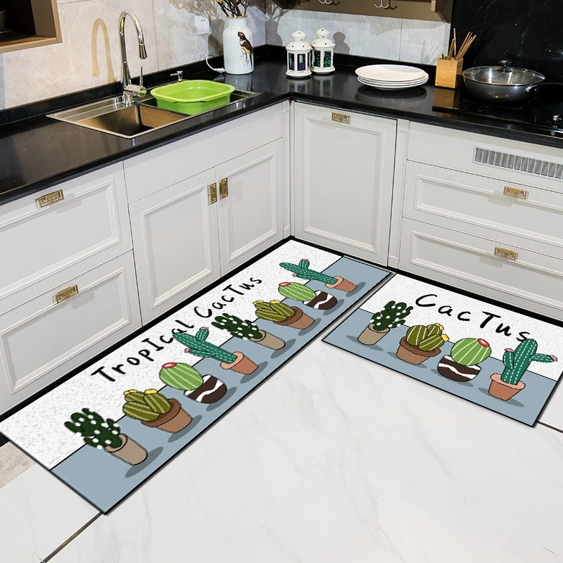 Green Potted Printed Carpet With Simple Lines Kitchen Carpet Bathroom Entrance Mat Bathroom Mat Anti-slip  Water Absorbing Mat