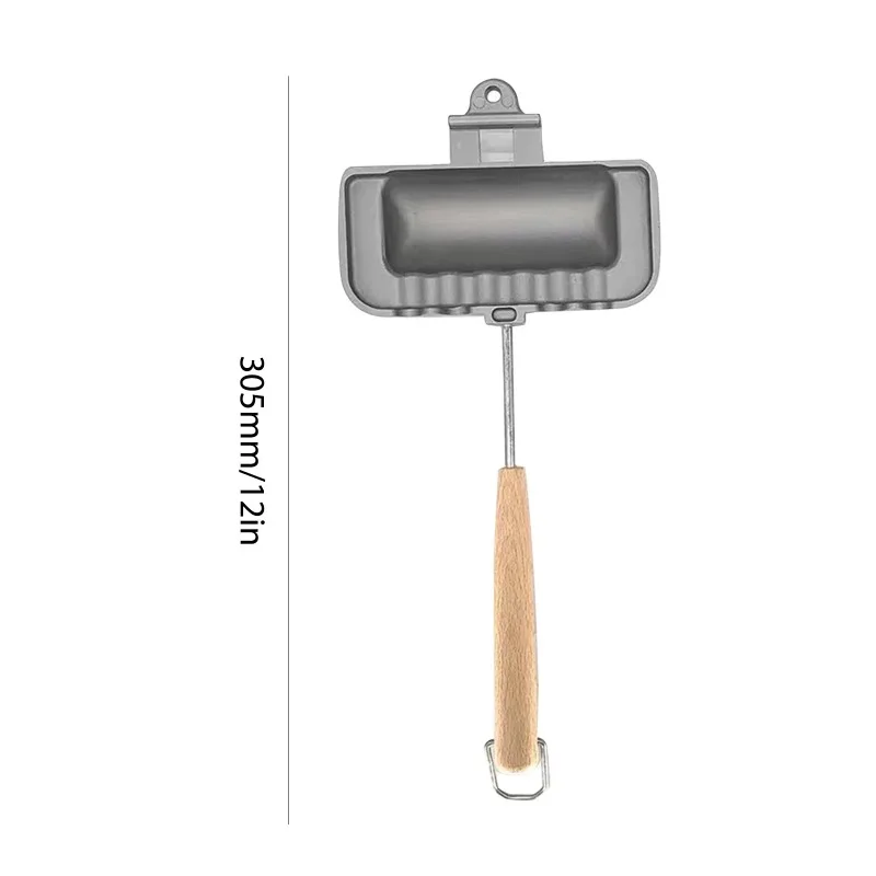 هوت دوج محمصة على الوجهين غير عصا عموم الوجه تصميم المدمجة صانع الساندوتشات للمنزل التخييم مريح الخشب مقبض وجبة خفيفة سريعة