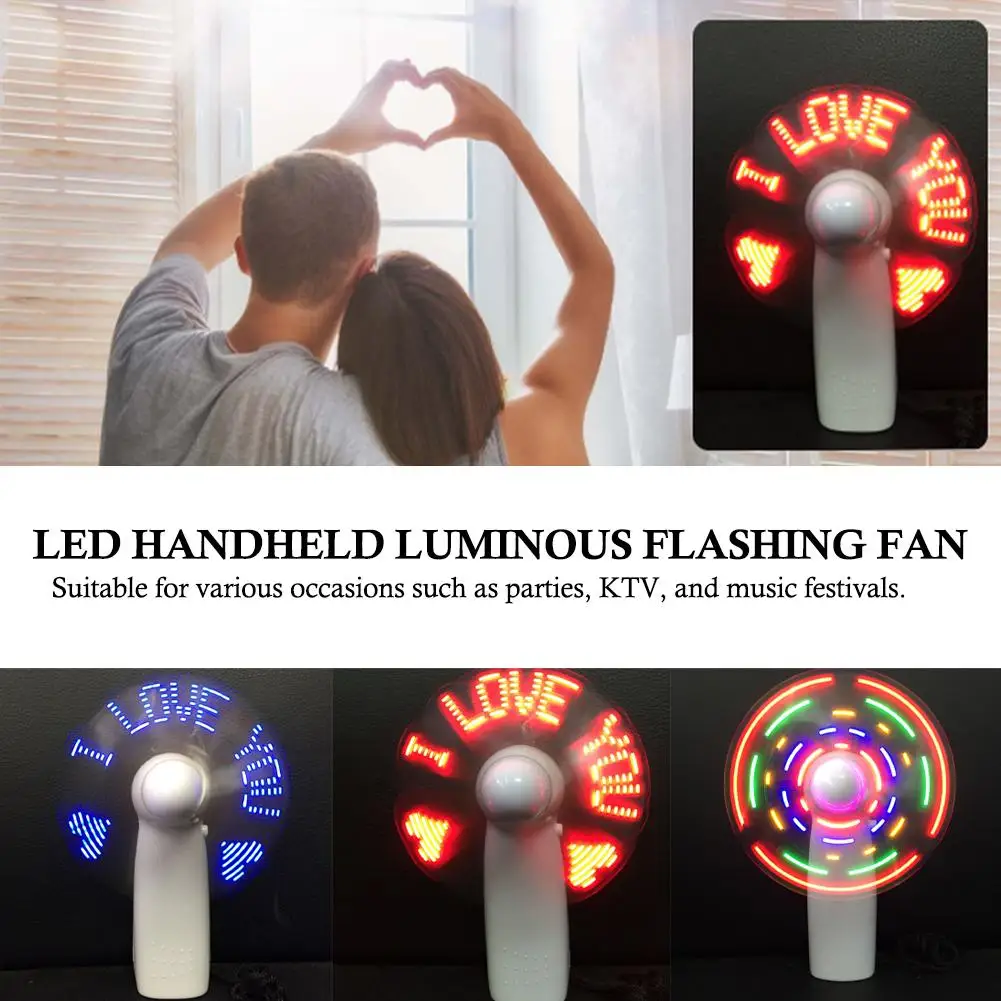 Mini ventilador de mano LED portátil con personajes intermitentes \