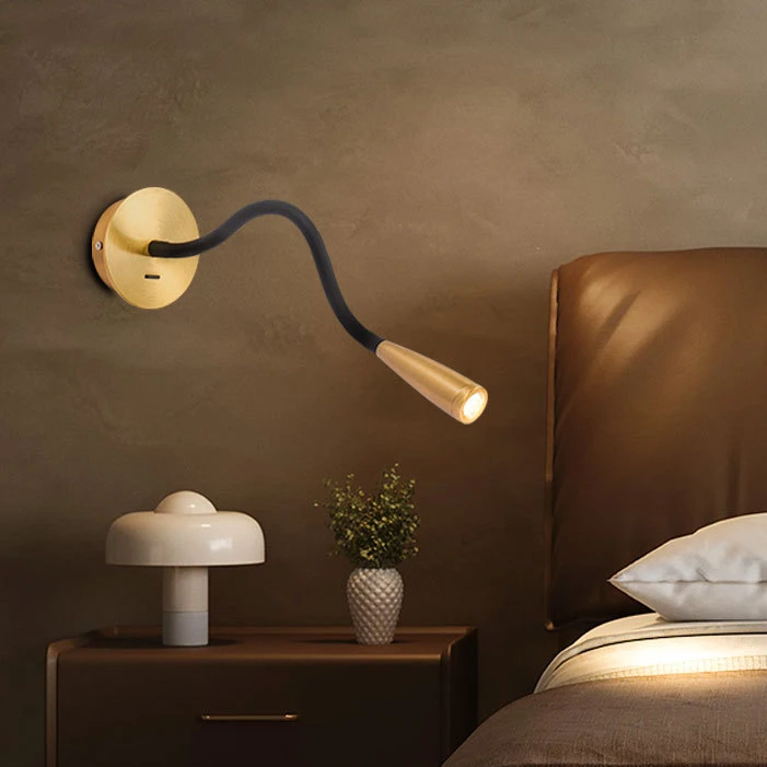 Surface Mounted Circular Bedside Wall Lamp With Flexible Silicone Hose 3-Watt LED Reading Hotel Bedside Wall Lamp