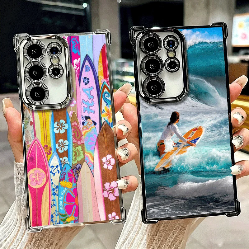 Surfboard Surfing Surf Summer Plating Phone Case For Samsung Galaxy S25 S26 Edge S24 S23 Ultra S22 S21 Plus S20 FE Anti-Fall Pro