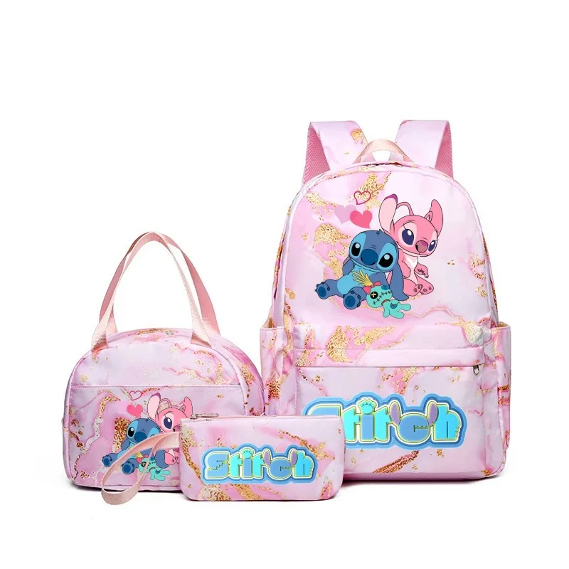 Disney-mochila de Lilo Stitch para niño, niña, adolescente, estudiante, mochila escolar, bolsa de almuerzo, regalo encantador, 3 piezas por juego