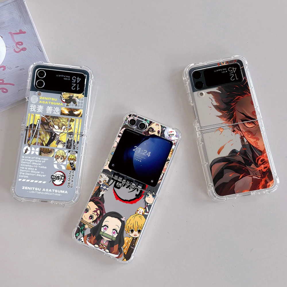 Anime Demons Slayers Tanjirou Phone Case for Samsung Galaxy Z Flip 3 4 Z Flip 5 Z Fold 4 5G PC Soft Anti-fall Back Cover