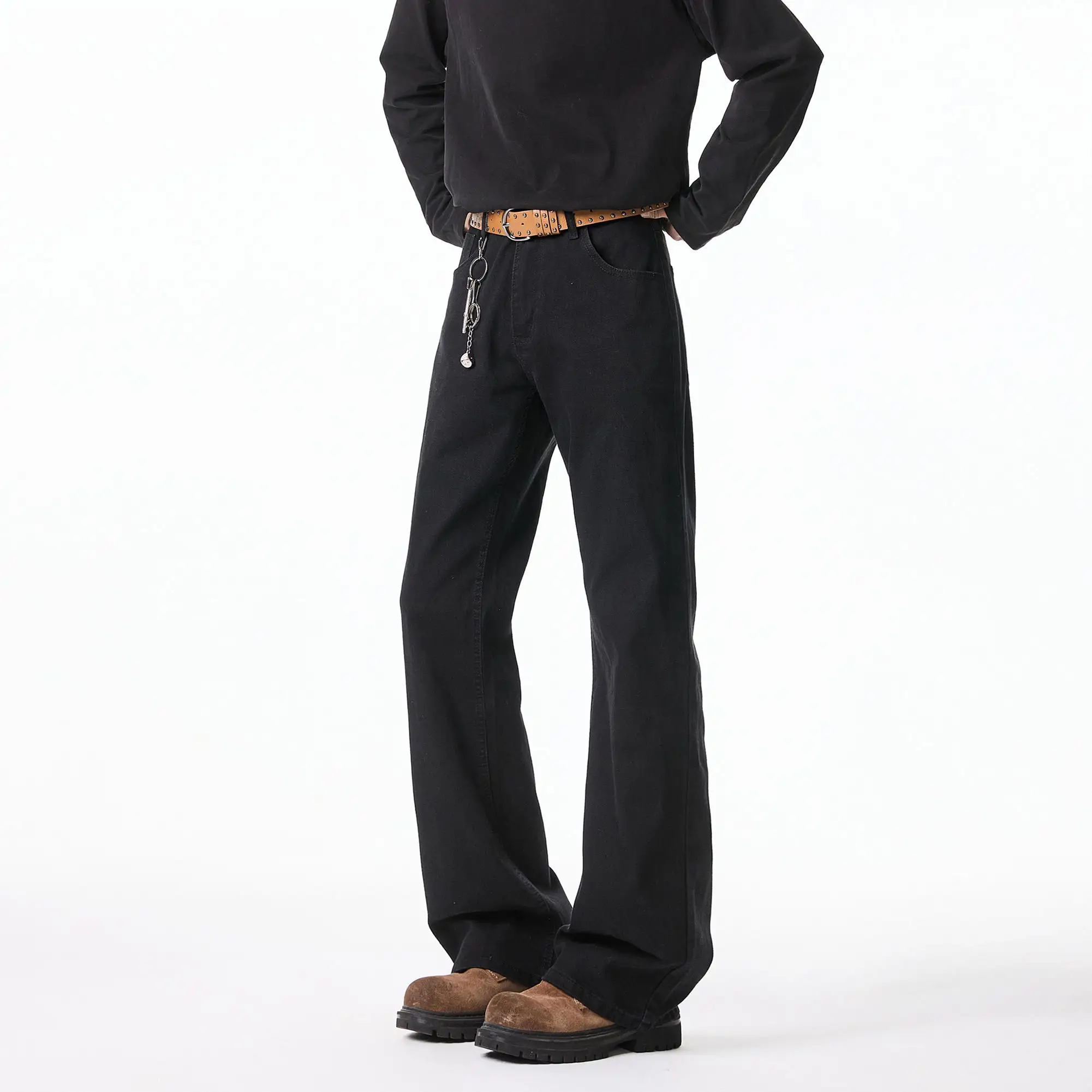 

Black Bootcut Men's Jeans Slim Fit American Vibe High Street Micro Flared Pants Cotton Denim Youth Trend Wear Resistant