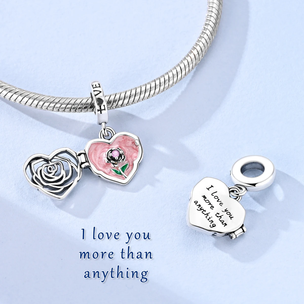 925 Sterling Silver Charm Openable Hollow Rose Heart Shape Fit Bracelet Bead Diy For Women Pendant Fine Jewelry Gift