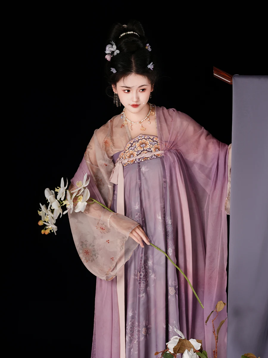 

Daiyu Hanfu Tang Dynas Sle Full Sve Irregular ape Chest Length Skirt Top Spring Summer Daily Wear Retro Court Sle