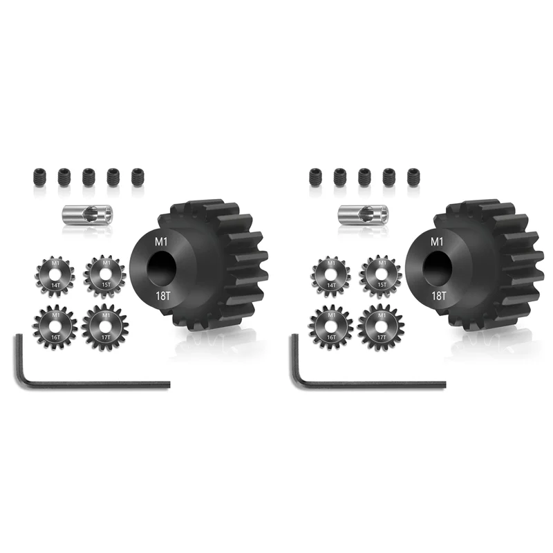 

2X Pinion Gear Set 5PCS, 14T 15T 16T 17T 18T M1 Pinion Gear Metal Hardened Steel Fit 5Mm RC Motor Shaft With Hex Key