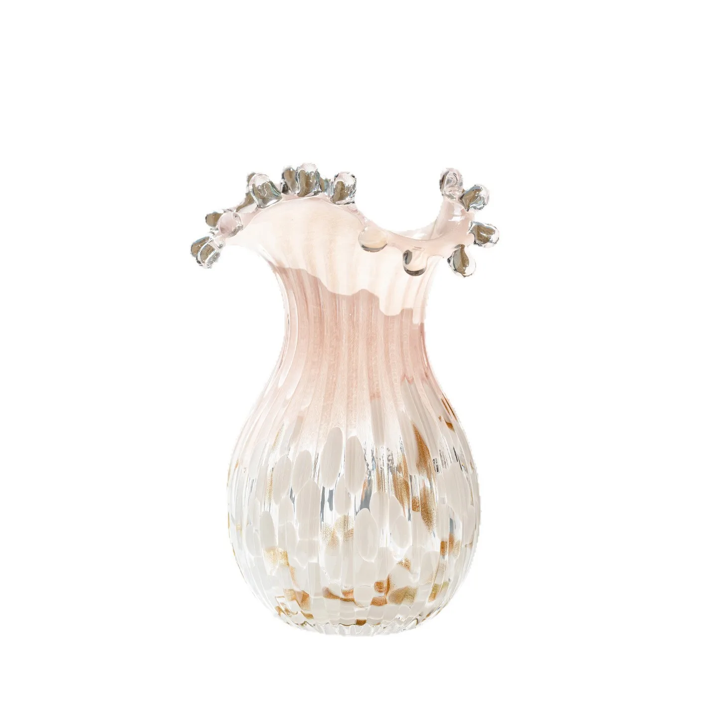 Pink glazed vase, modern simple wave flower mouth decoration ornament, living room flower arrangement water culture device