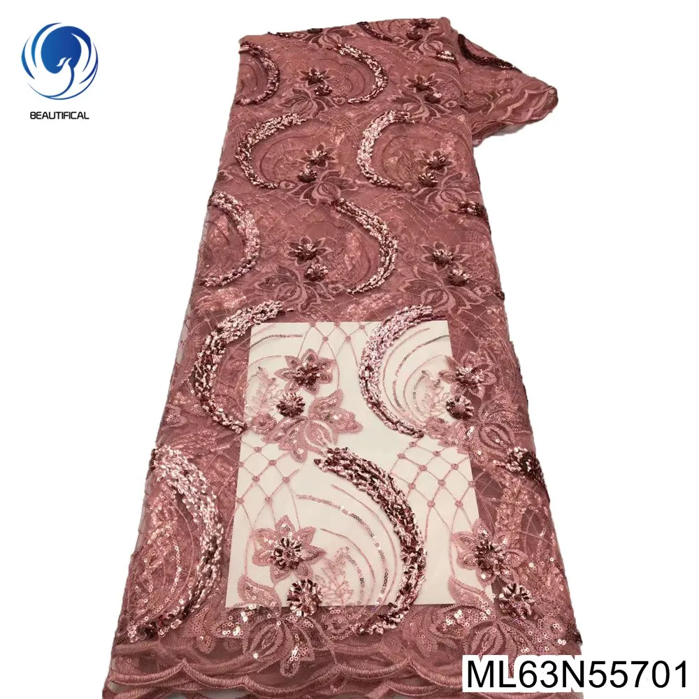 

Glisten Sequin Sewing Light Luxury Cloth , High Quality Embroidered Flowers, Arican Tulle Lace Fabric, Evening Dress , ML63N557