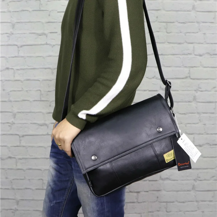 Threebox-Bolso de hombro de cuero para hombre, bandolera cruzada para deportes al aire libre, diseño de marca s, moda coreana, nuevo