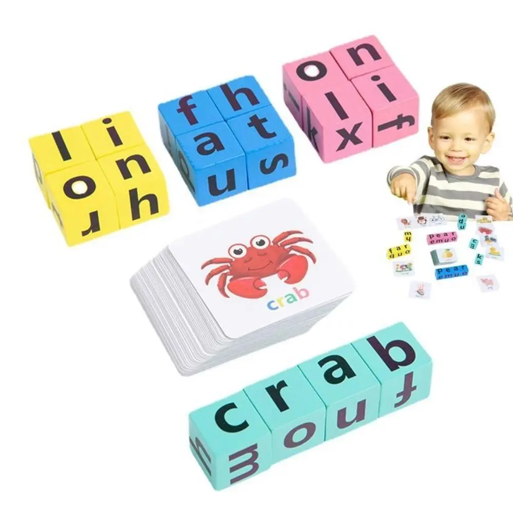 Game Wooden Flash Cards Baby Learning Cards Alphabet Spelling Game English Words Card Letter Spelling Block Puzzle Game