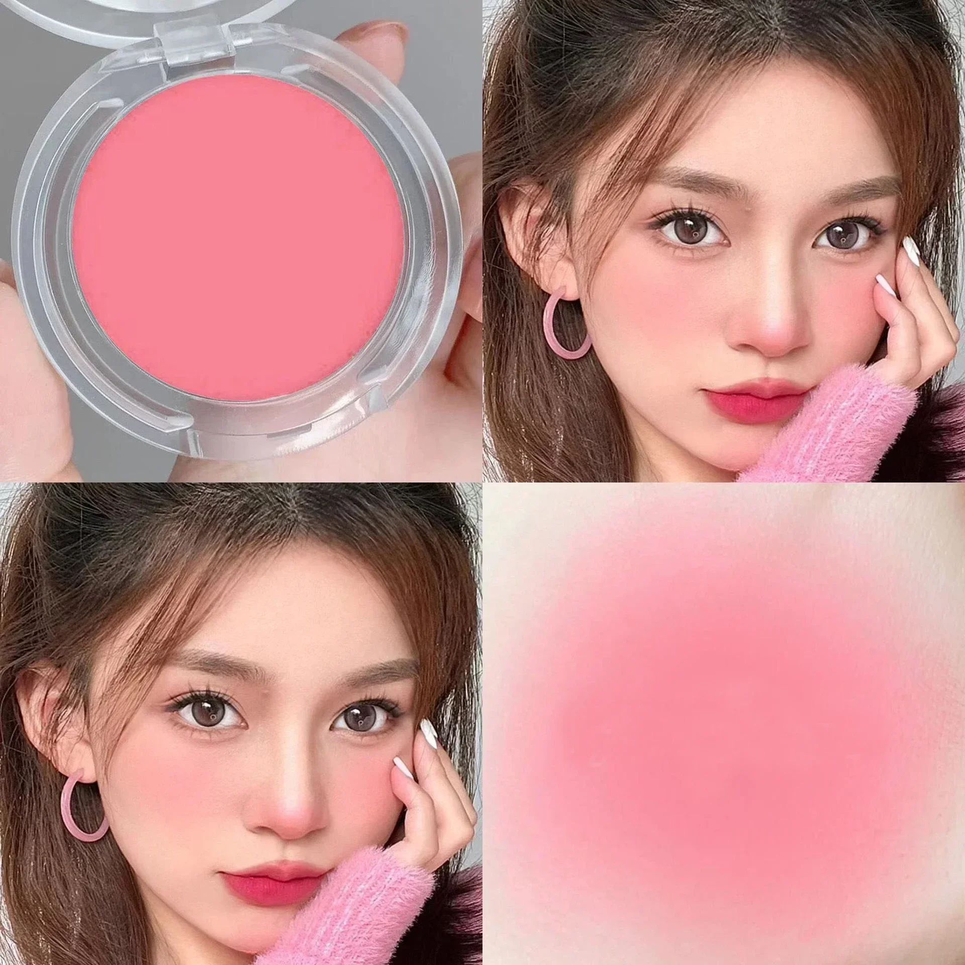 Single Color Blush Matte Natural Cheek Tint Brighten Face Waterproof Face Contouring Cosmetics Blush Powder Soft Female Makeup