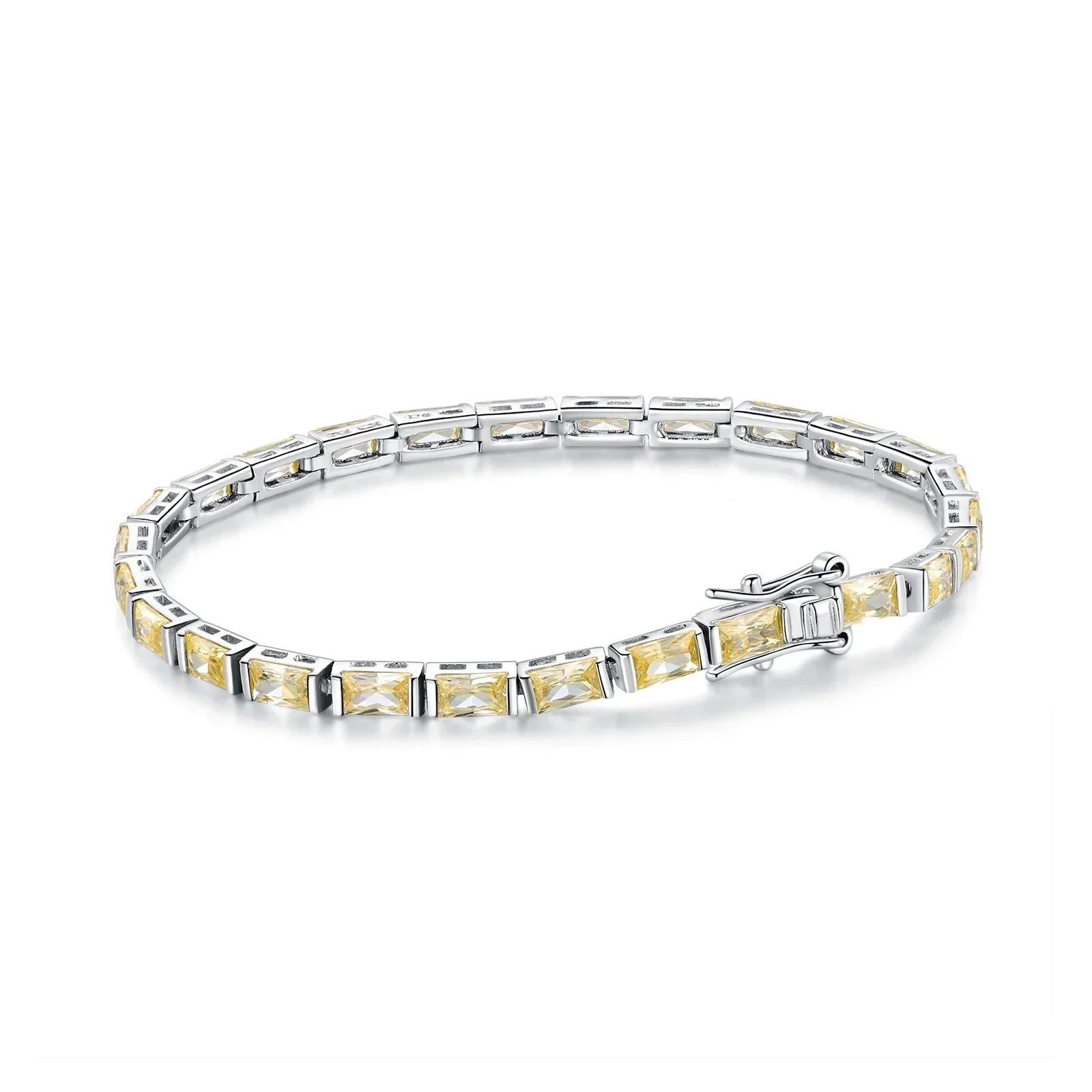 

TKJ 925 Sterling Silver Citrine CZ 3.5MM Tennis Bracelet 14K Gold Plated 17.5CM Ladies Topaz Jewelry Christmas Birthstone Gift