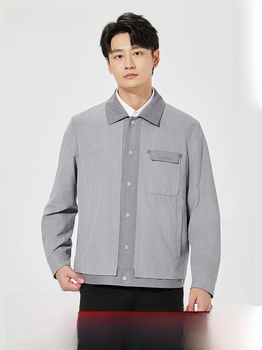 Lilanz Short Casual Men's Jacket Button-Up Collar Pocket Detail Spring Fashion Urban Style Polyester Fiber Long Sleeve
