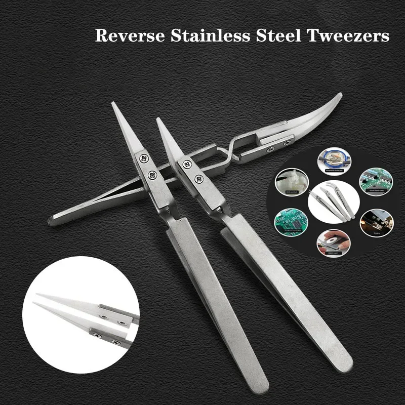 Ceramic Straight Tip Electronic Soldering Tweezers, Anti-Static Reverse Acid Resistant Precision Chuck Ceramic Tweezers