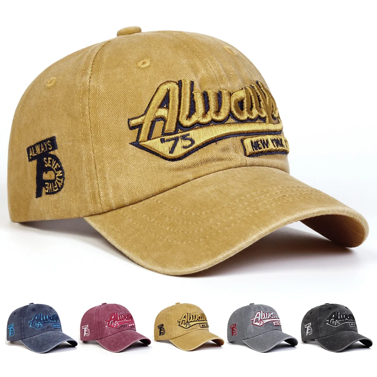 Unisex Always75 Letter Embroidery Wash Baseball Caps Spring 