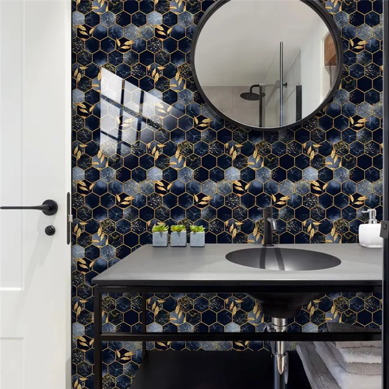 

【Fast-Delivery!】10Pcs/Set Black Hexagon Tiles Sticker Kitchen Backsplash Oilproof Washbasin Peel Stick Waterproof Art Wallpaper