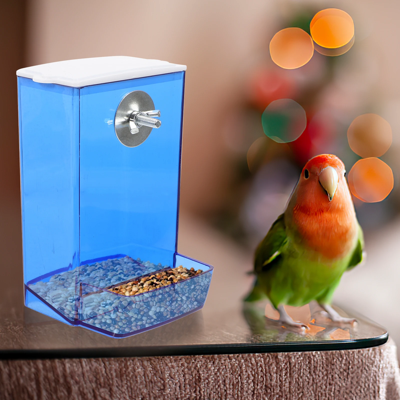 

Automatic Bird Feeder Transparent Blue Cage Hanging Food Container for Parakeets Budgie Practical Acrylic Material Easy Use Pet