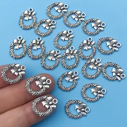 5/10/15/20 Pcs 15x11mm Antique Silvery Charms Christmas Bow and Wreath Shaped Pendants For Jewelry Making Findings Crafting