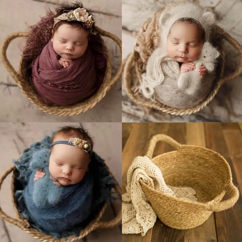 Newborn Photo Shooting Basket Baby Full Moon Photography Props Children Woven Baskets 0 to 6 Months