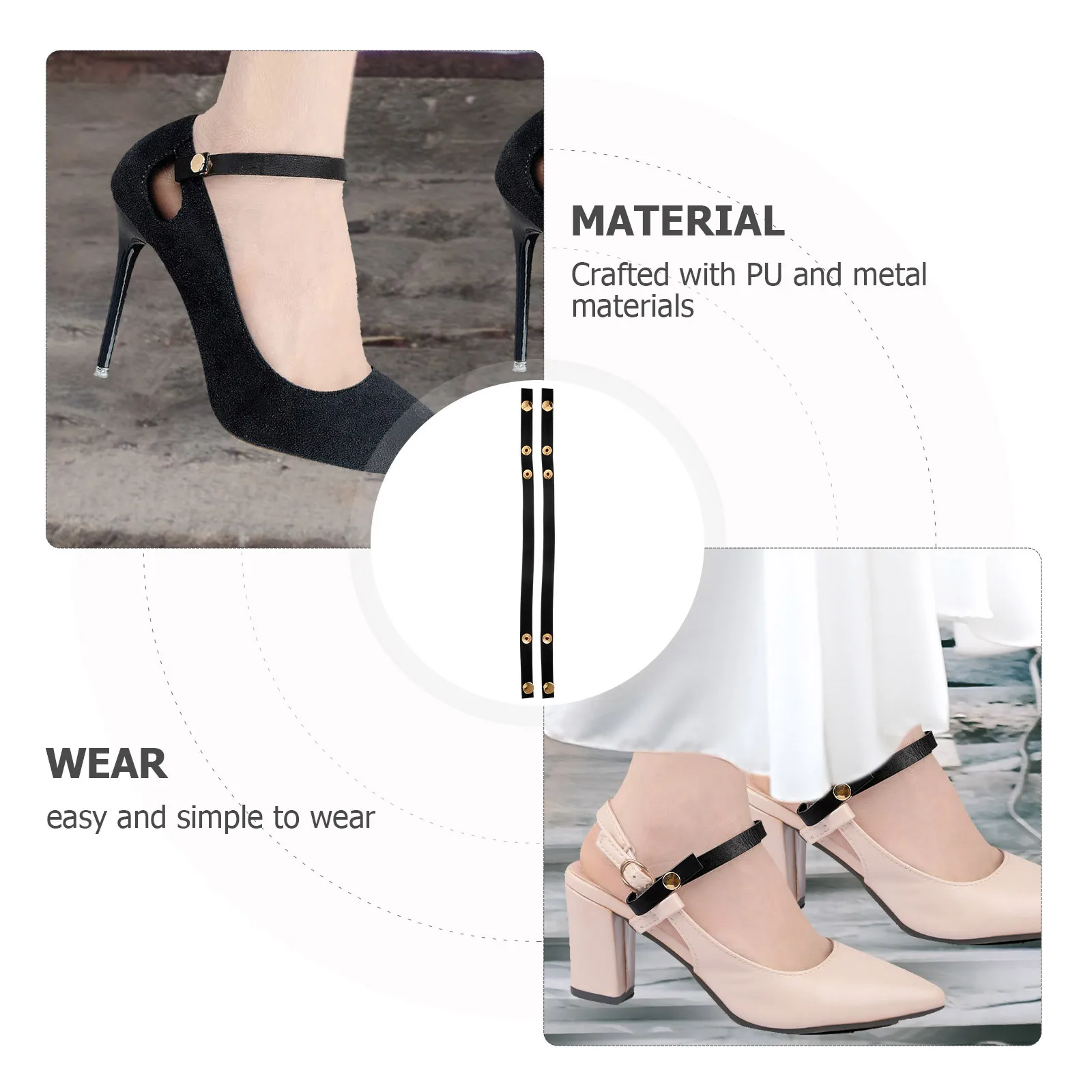 

1 Pair Adjustable Pu Heel Straps For High Heels Anti-Loose Snap Button Shoe Straps Replacement Ankle Bands Women Pumps