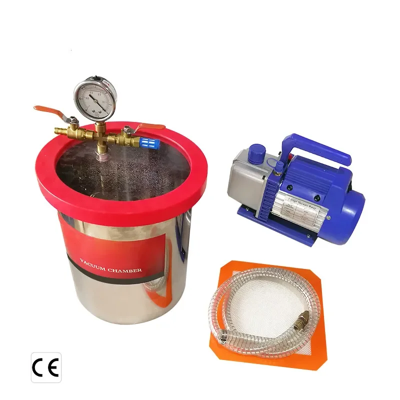 Stainless steel vacuum chamber 2/3/5 gallon with 3cfm Vacuum Pump Defoaming barrel for epoxy resin  glue 9L/12L/20L