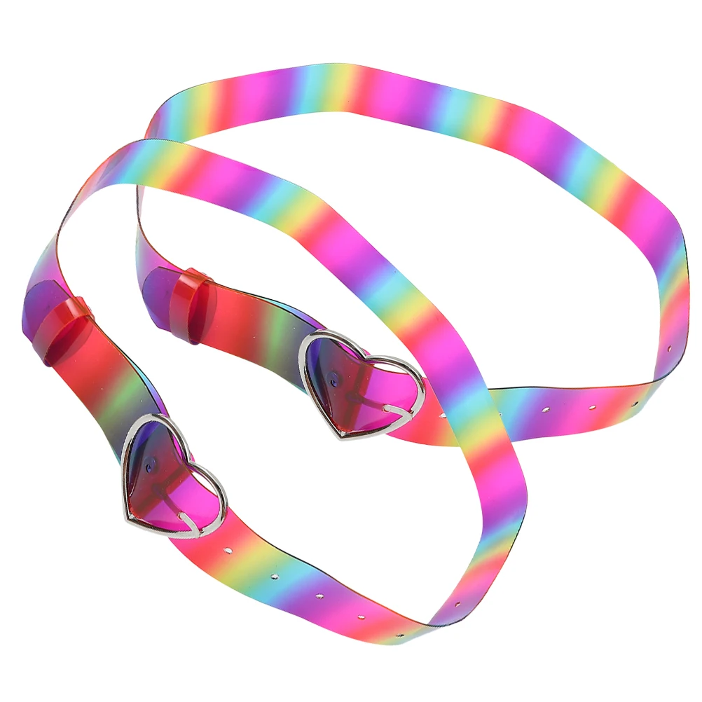 

2pcs Women Rainbow Pvc Heart Buckle Transparent Waist Adjustable Fashion Dress Cute Punk Style Wide For Ladies Boho Vintage