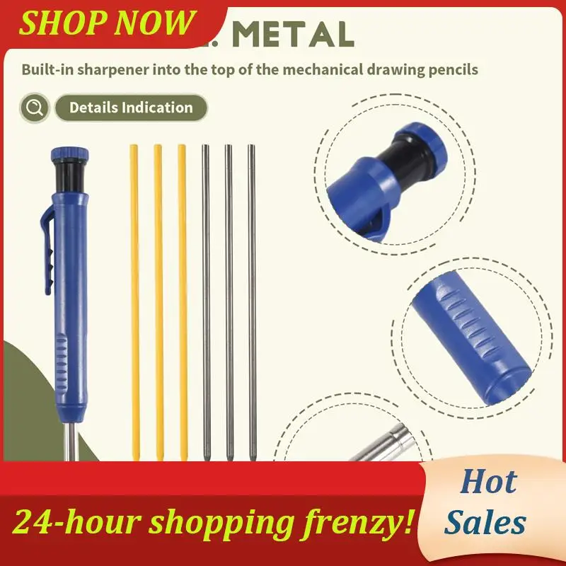 AB31-Long Nosed Streak Welders Pencil With 7PCS 2.8Mm Refills Built-In Sharpener,For Pipe Fitter Welder Steel Construction