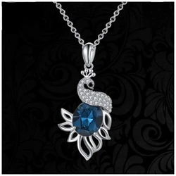 Fashion Women Blue Crystal Zircon Animal Peacock Necklace Engagement Necklaces for Women Bohemian Jewelry Accessories Gifts