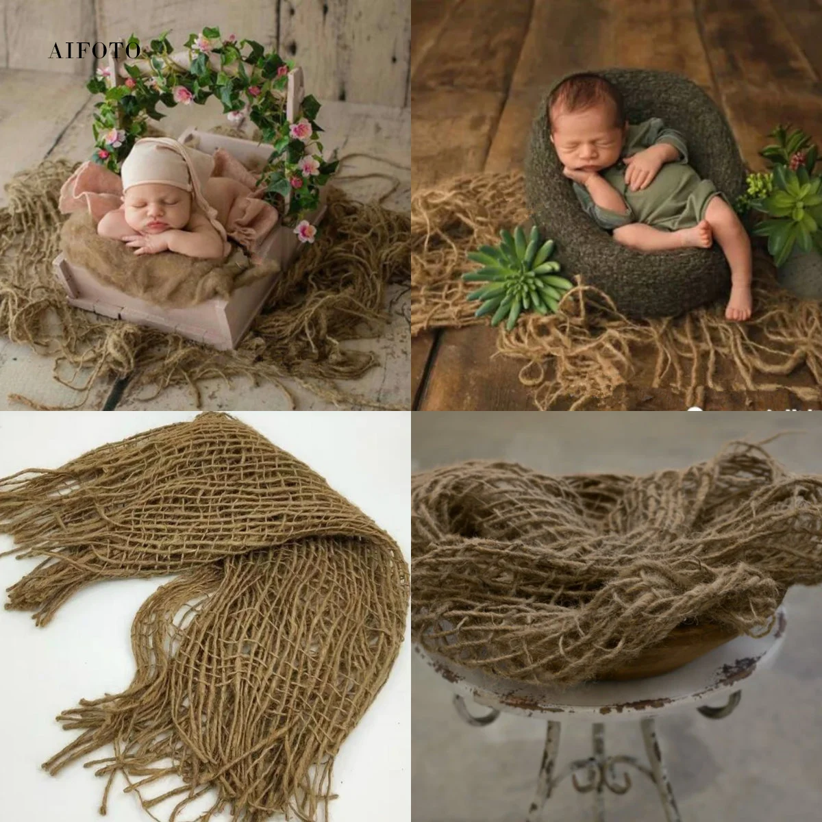 

Newborn photography Props Weaving Hemp Rope Linen Cloth for Baby Studio Photo Prop Multi Mat Accessories