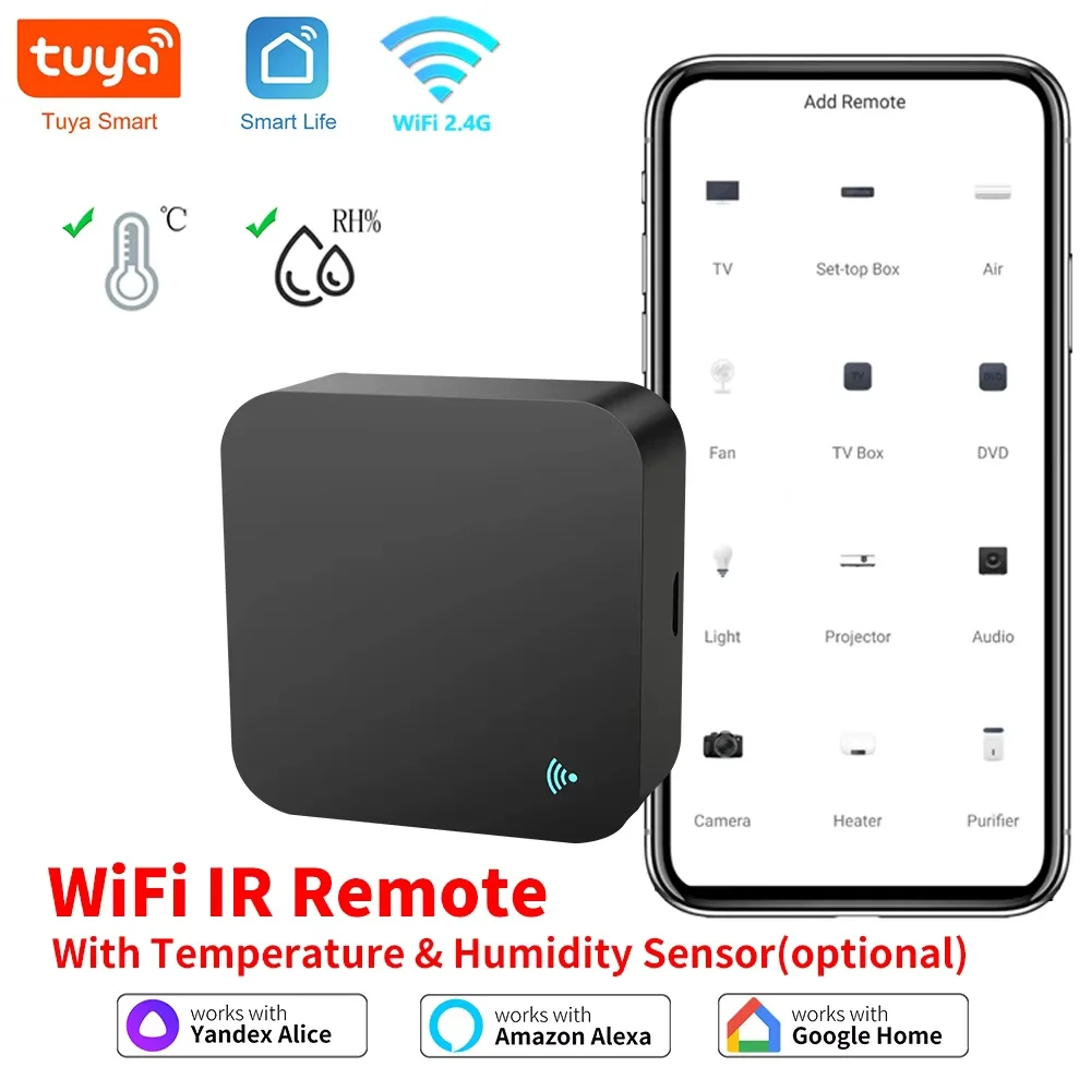 Tuya inteligente ir controle remoto sensor de temperatura e umidade embutido para ar condicionado tv dvd ac funciona com alexa google casa