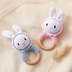 1PC Crochet Toy Animal Bunny Rattle Wooden Teether Ring Soother Bracelet Baby Product Wooden Toys Newborn Mobile Pram Crib Gifts