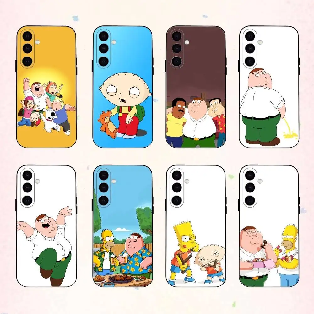 C-Cartoon F-Family Funny Guy حافظة لهاتف سامسونج جالاكسي A73، A72، A71، A70، A53، A52، A51، أخرى غلاف أسود ناعم