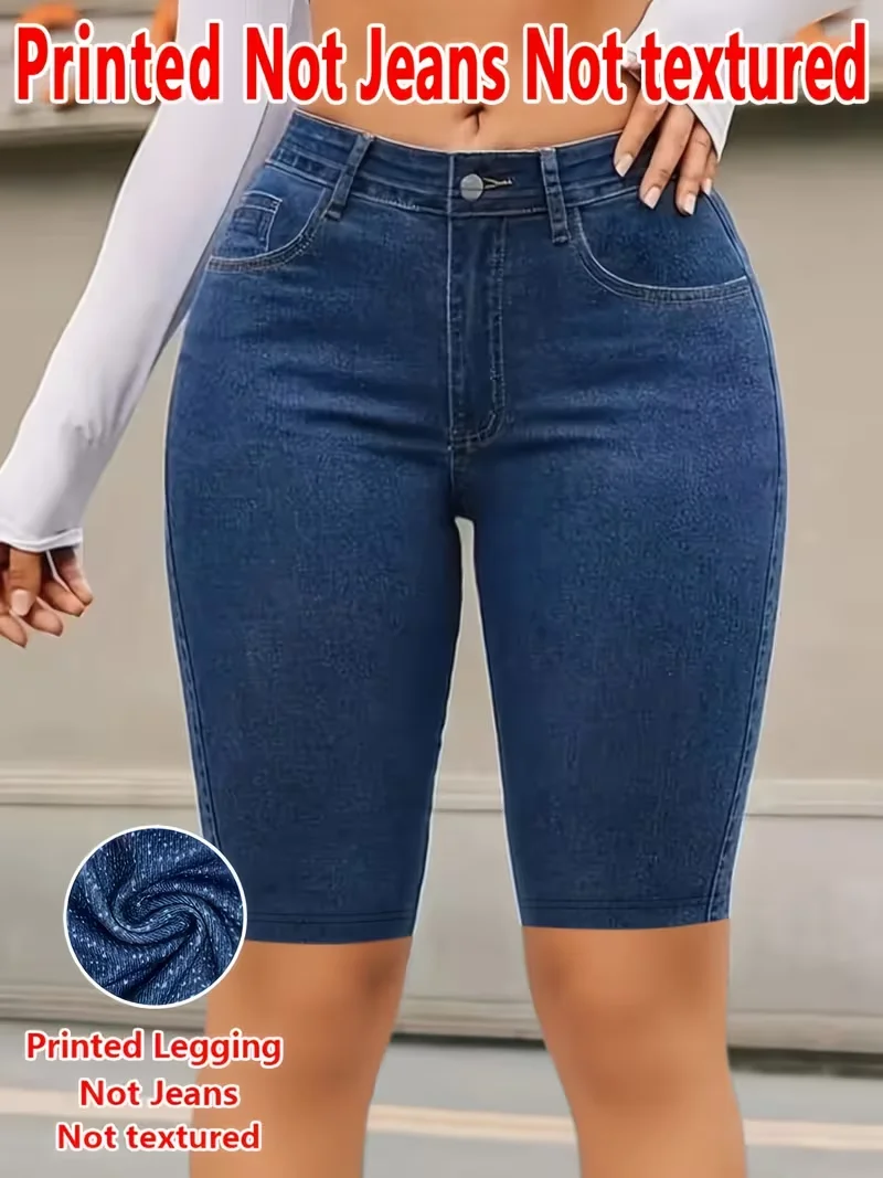 Printed Leggings, Non‑Denim Fabric, Faux‑Pocket & Button‑Print Capri Pants, High‑Stretch New‑Arrival Fashion Skinny Pants5