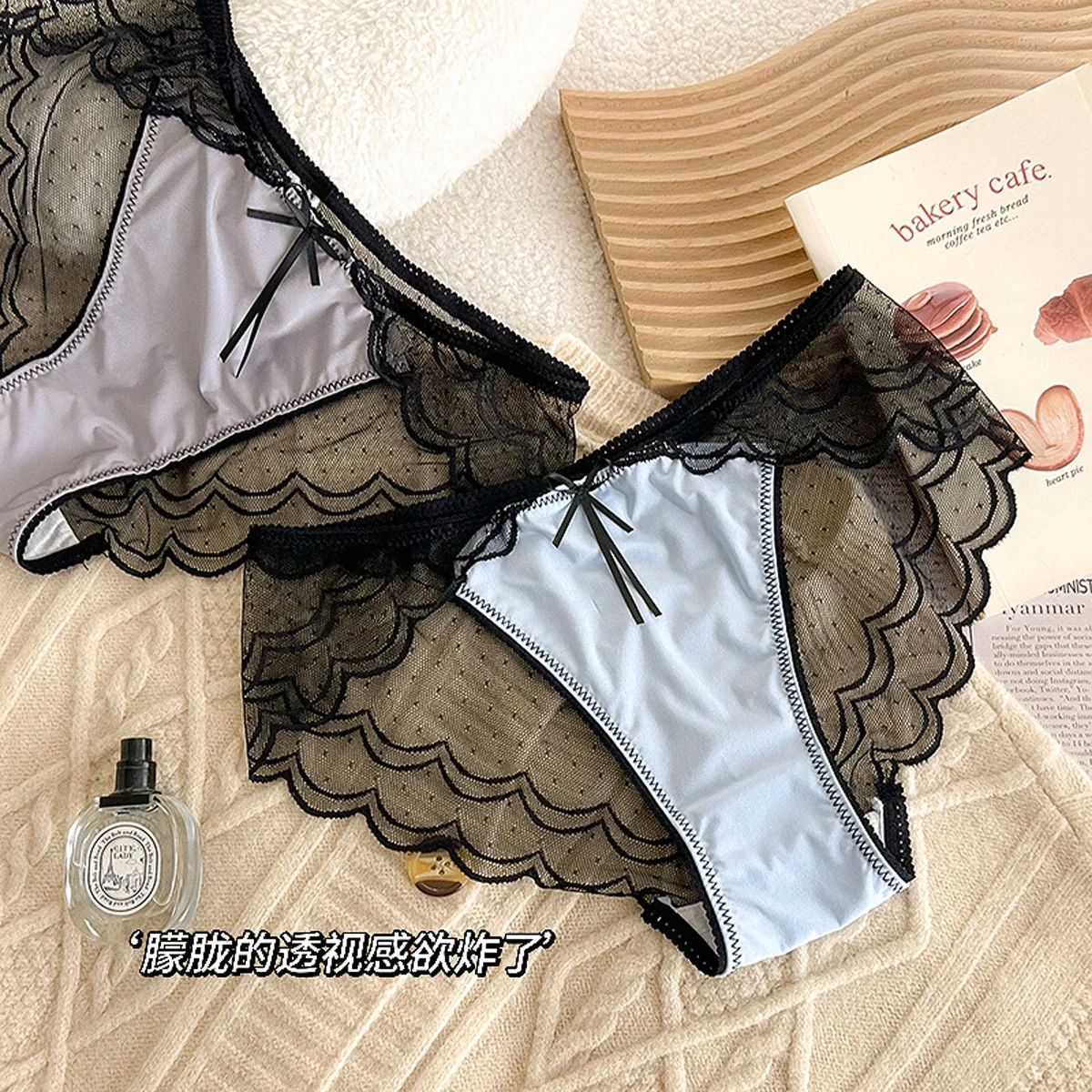 Sexy Patchwork Lace Panties For Women Polka-dot Hollow Out Mesh Briefs Female Bow Cotton Crotch Underpants Breathable Underwear