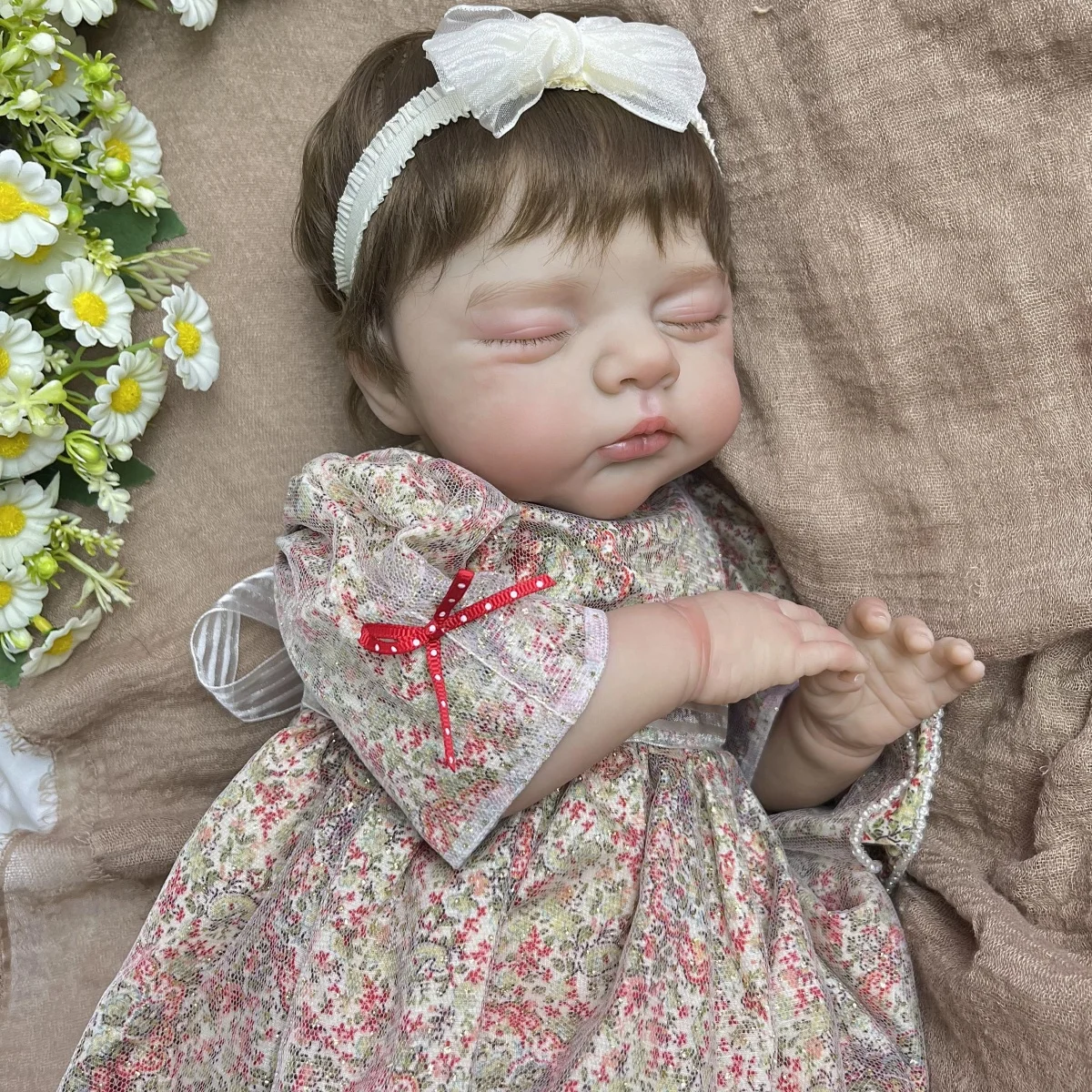دمية طفل نائمة من BZDOLL بجسم قماشي 48 سم، لعبة واقعية للفتيات مع بشرة ثلاثية الأبعاد وعروق دموية، هدية عيد ميلاد مصنوعة يدويًا