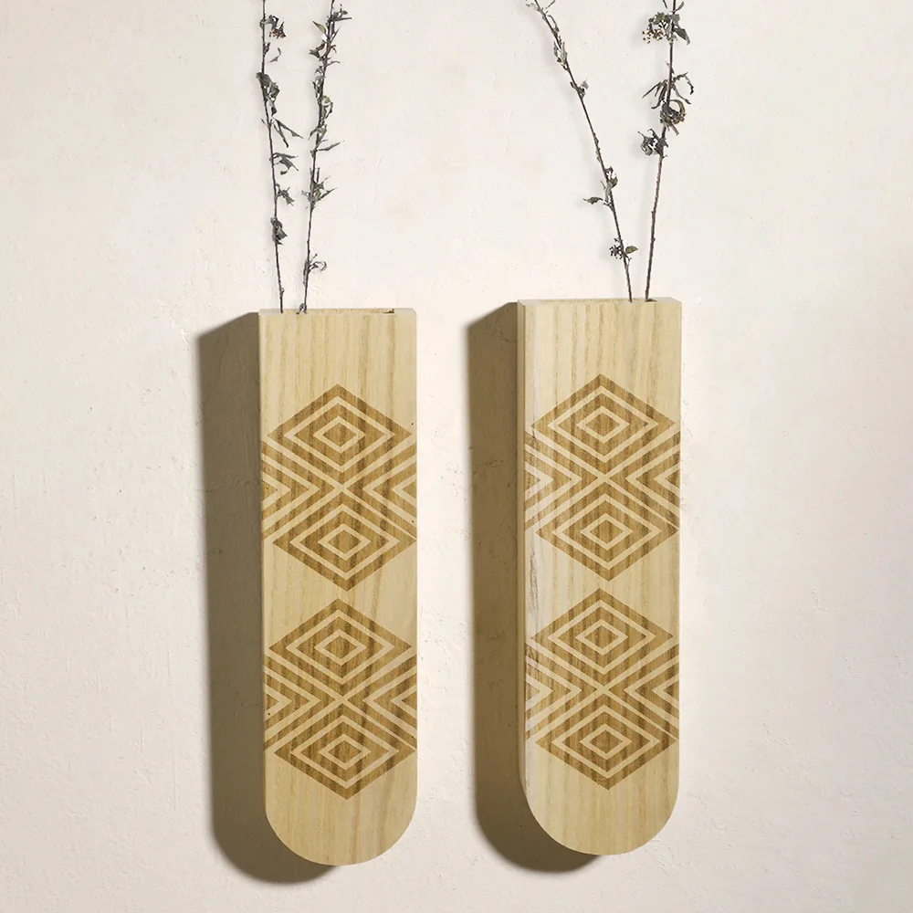 

Wooden Handicrafts Wall Decor Vase Dried Flower Green Plant Shelf, Simple Home Bedroom Storage Holders