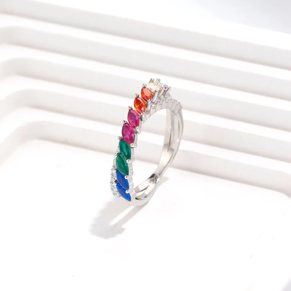 Zhenchengda Double Ring Cross Diamond Colored Diamonds Set Ring Simple S925 Silver Ring Fashion