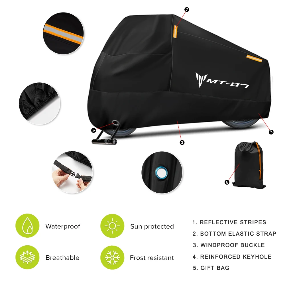 Motorcycle Cover Waterproof Outdoor Scooter UV Protector Dust Rain Cover For MT-07 MT07 MT 07 2014-2025 2023 2022 2024 view 2