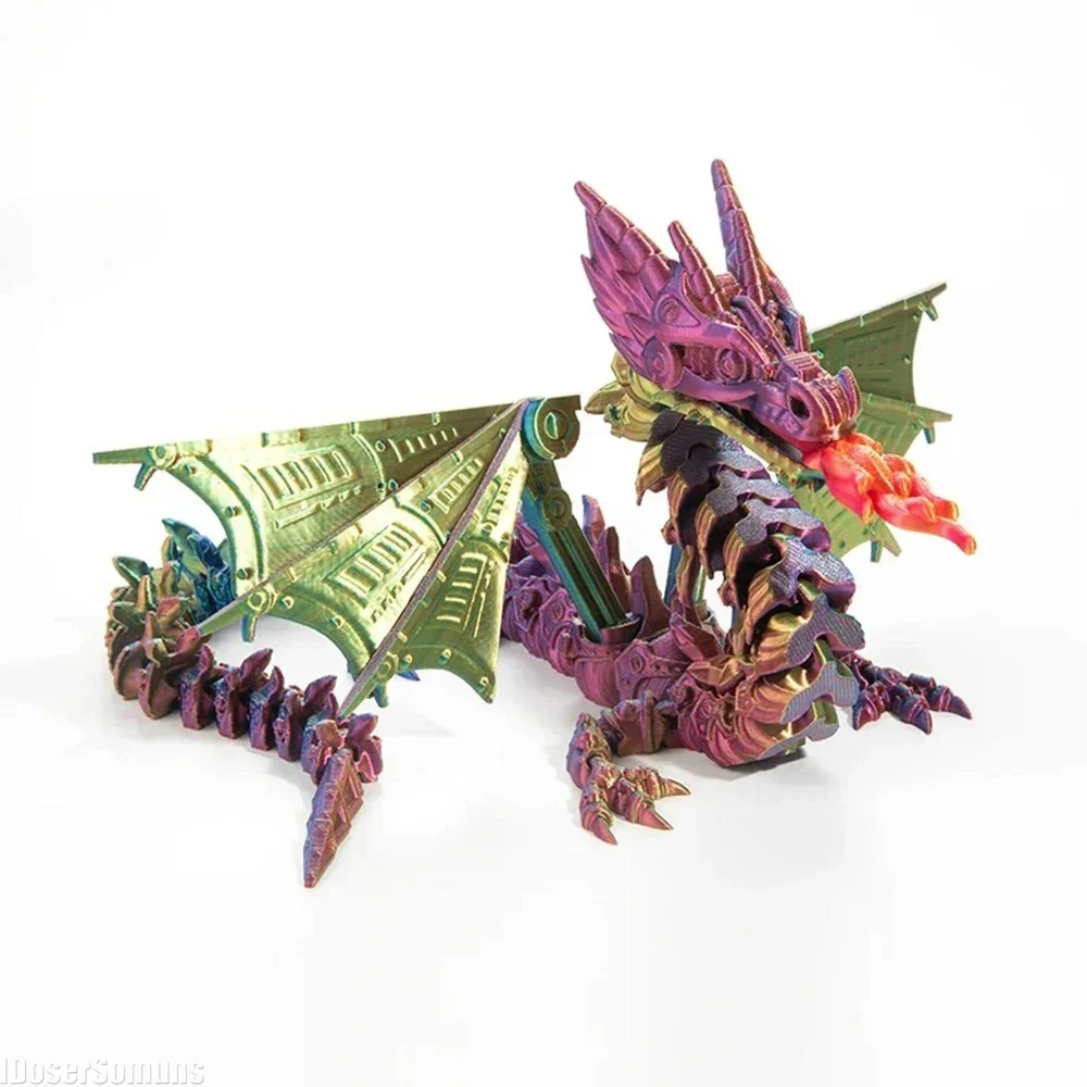 3D Printed Mecha Fire-breathing Dragon Flying Dragon Articulated with Wings Crystal Toy Home Decoration Birthday Gift