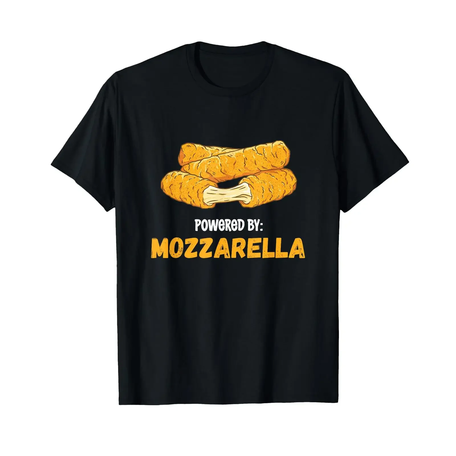 Mozzarella Sticks Powered By Cheese Bread Lovers T Shirt black vintage Washed Soft Stretched fashion Comfortable Breathable