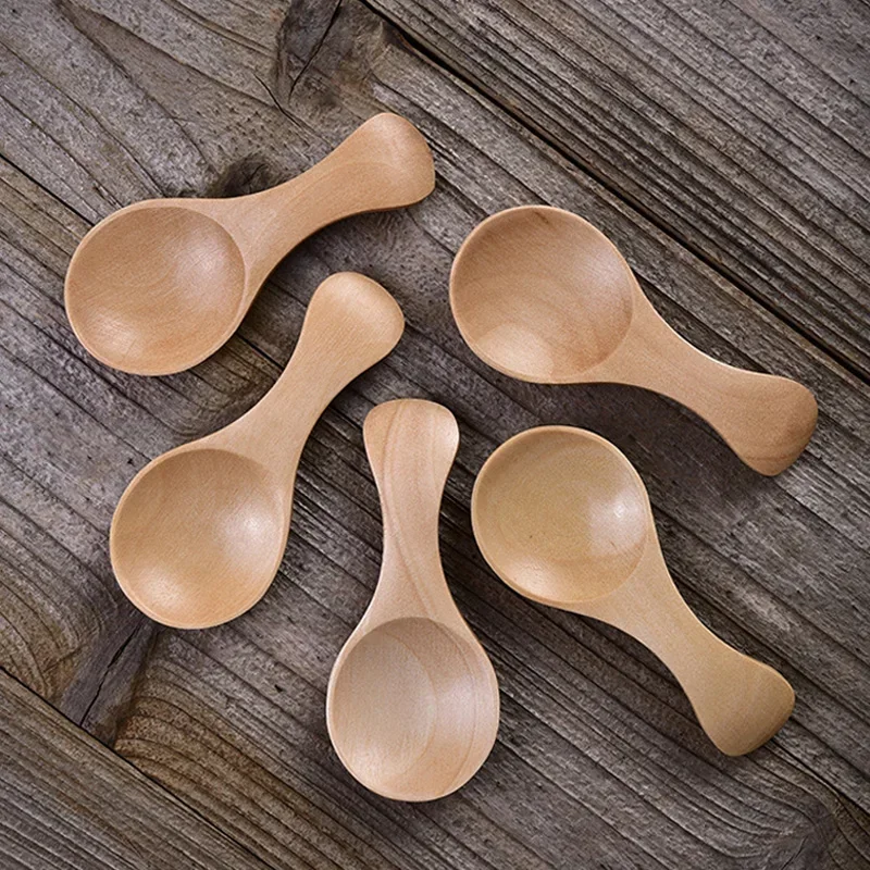 5Pcs Wooden Spoon Kitchen Small Spoon Wood Spice Spoon Mini Wooden Scoop Tea Spoons for Powder Sugar Jar Kitchen Accessories