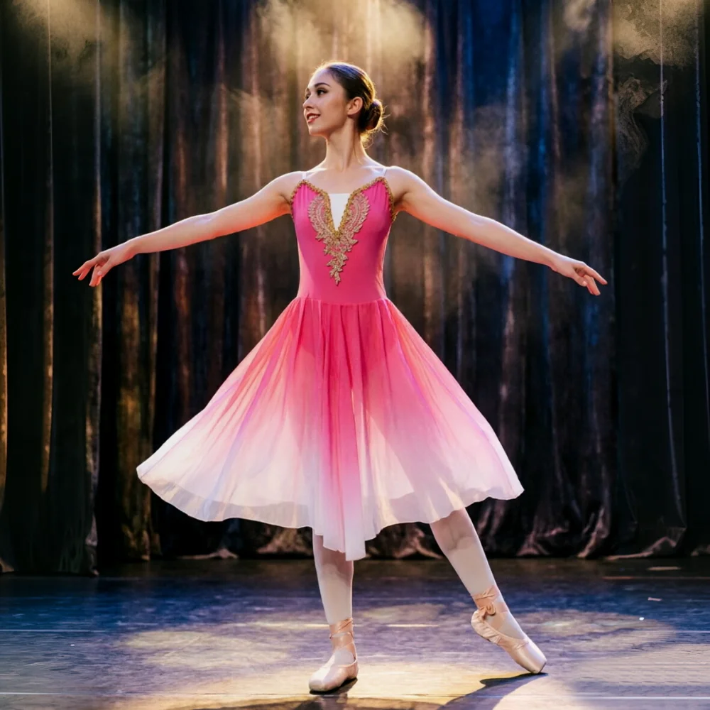 

Long Chiffon Ballet Dress Adult & Children's Modern Dance Gradient Costume for Practice Party & Stage Performance Clothing