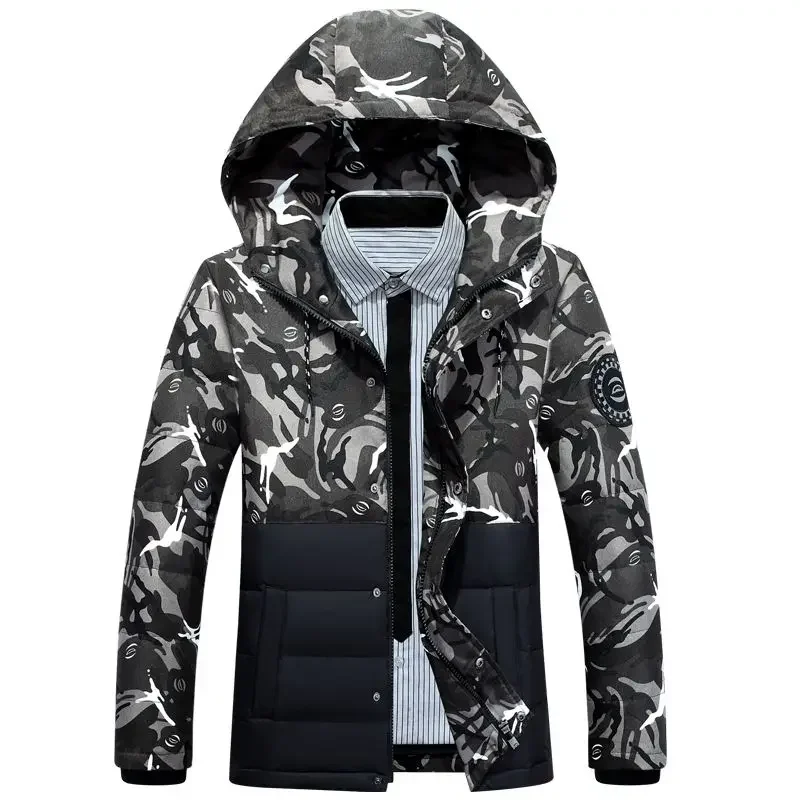 New Men Down Jacket Winter Coat Male Casual Parkas Hooded Short Outwear Coldproof Camouflage Overcoat