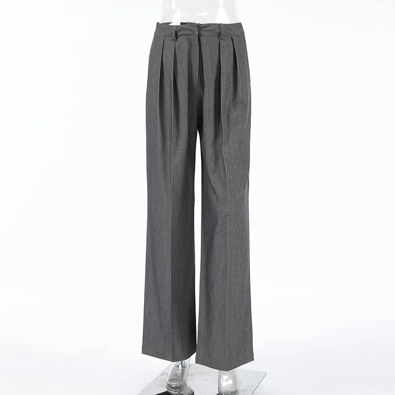 2024 Autumn Winter New Grey Hanging High Waisted Straight Leg Suit Pants Fashionable And Casual Versatile Commuting Pants Women