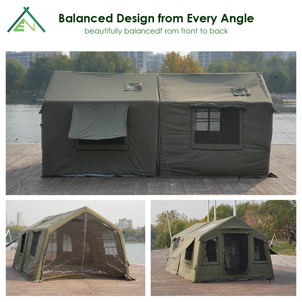 8+8 Inflatable Cotton Camping Tent Large Waterproof Four-Season One Bedroom Living Room UV-Resistant Heavy Duty Air