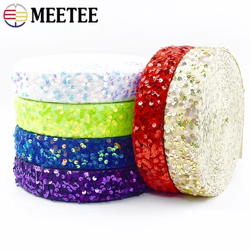 2/5Yards 38mm Sequin Lace Fabric Trim Ribbon Polyester Webbing DIY Handmade Dance Performance Dresses Decoration Accessories