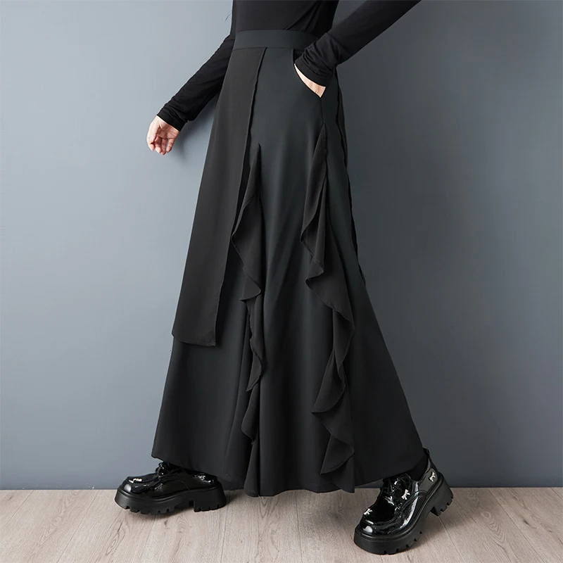 ファイオナブルなアシンメトリースプライシング9ピースパンツ 春夏新作 スリーハイウエストストレートレッグカジュアルパンツ レディース